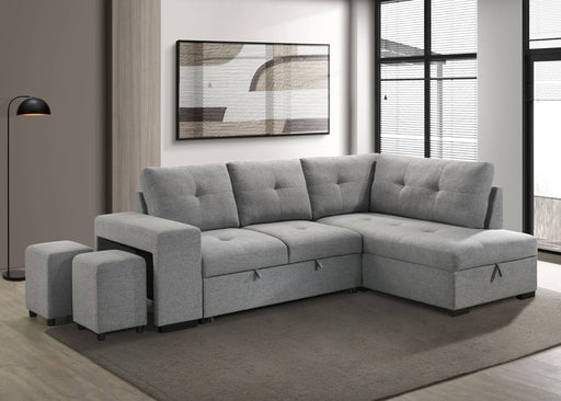 CoasterEveryday Roanne grey fabric upholstered sleeper sectional sofa with chaise and pull-out bed