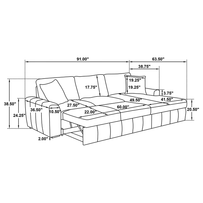 Pastrana Upholstered Sleeper Sectional Sofa RAF Chaise Camel