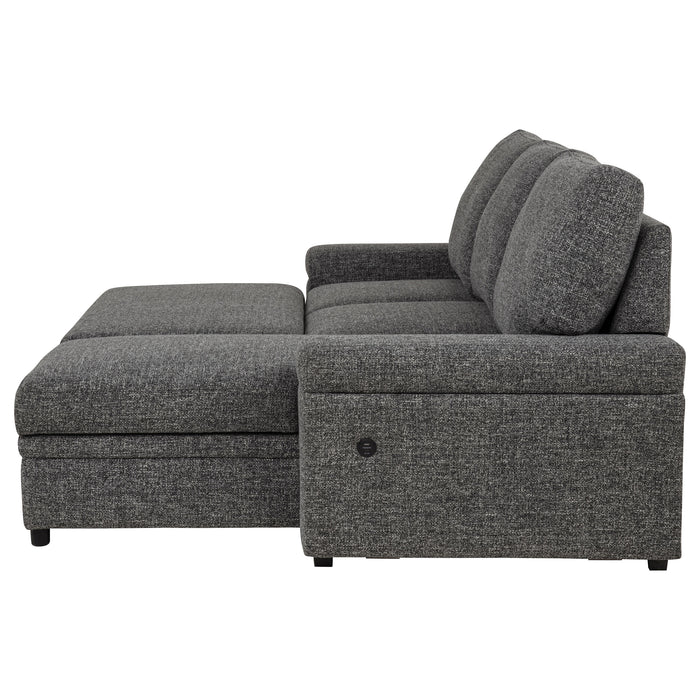 Demko Sleeper Sectional Sofa with Speaker and Storage Chaise Granite