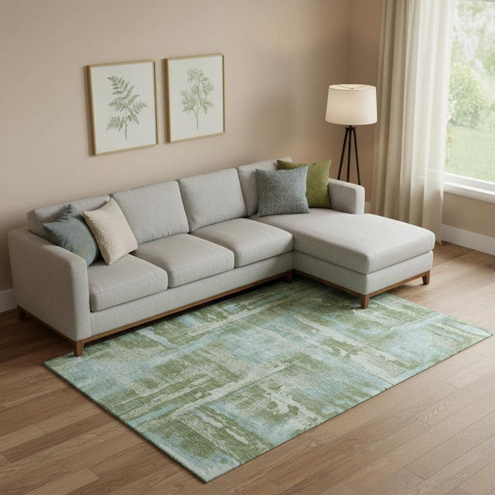 10' X 14' Abstract Washable Area Rug With UV Protection (714643) - Fern Green / Sky Blue