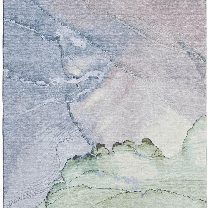 10' X 14' Abstract Washable Area Rug With UV Protection (701263) - Artichoke Green / Lavender / Ivory