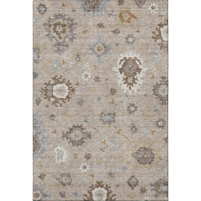 9' X 12' Floral Medallion Washable Area Rug With UV Protection - Taupe