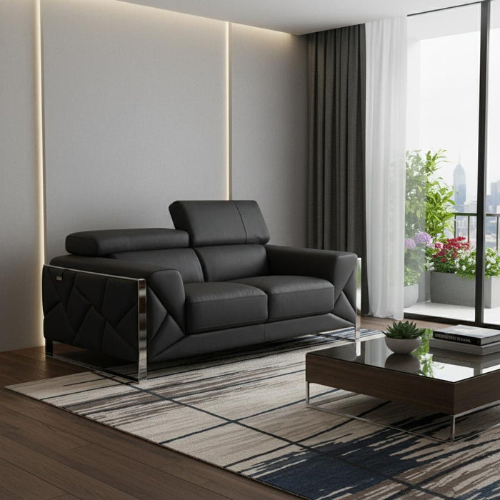 Italian Leather Loveseat - Gray