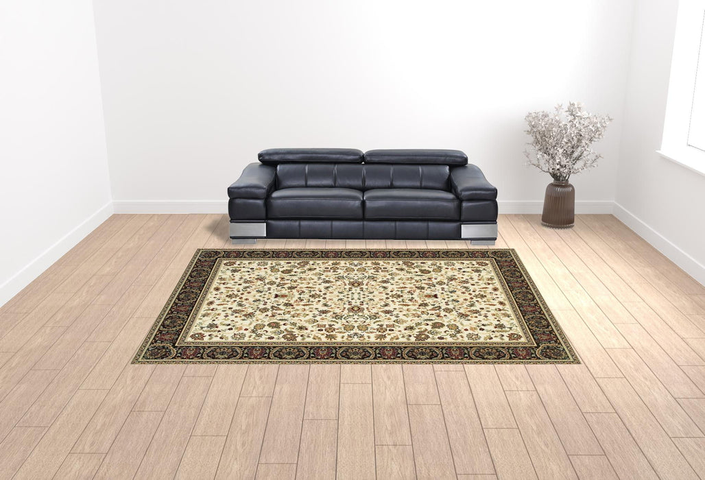 10' x 13' Oriental Power Loom Stain Resistant Area Rug - Ivory And Black