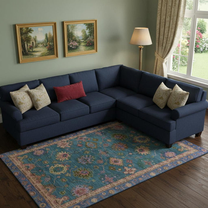 10' X 14' Oriental Washable Area Rug With UV Protection (716443) - Teal / Blush
