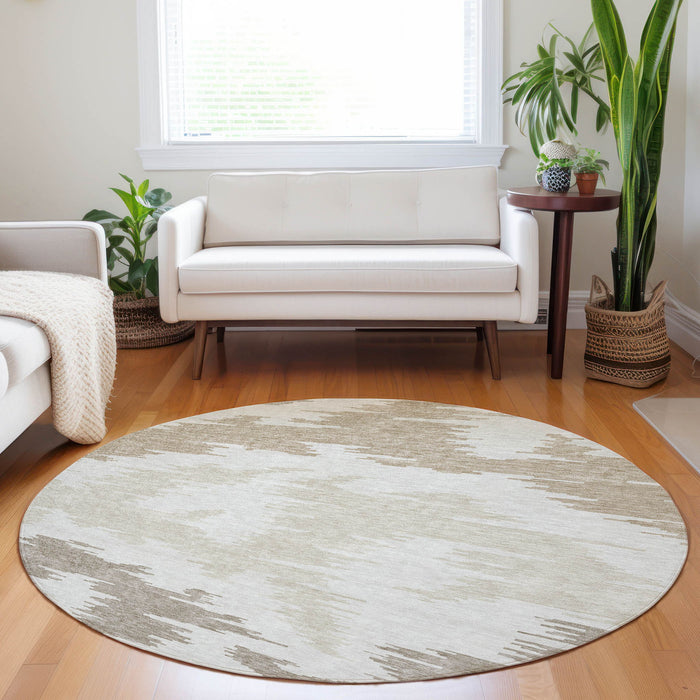 8' Abstract Washable Round Rug With UV Protection - Ivory