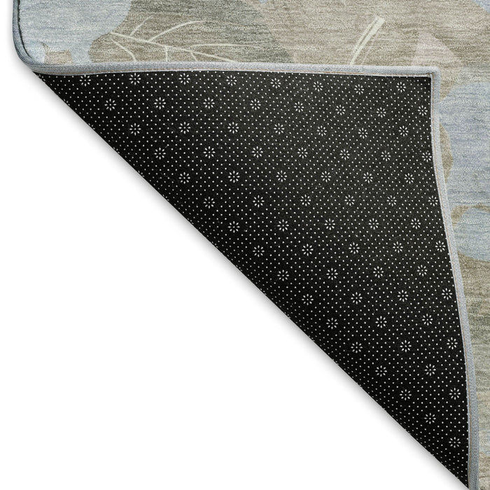 10' X 14' Floral Washable Area Rug With UV Protection (694340) - Sky Blue / Taupe