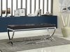 CoasterEssence Walton black faux leather upholstered tufted accent bench with padded seat and tapered legs