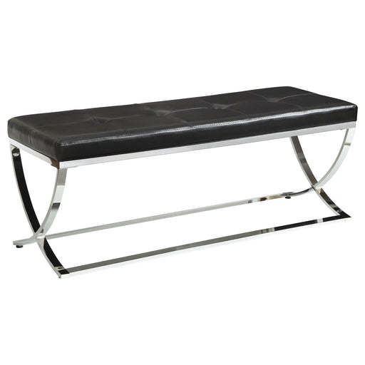 Walton CoasterEssence black faux leather upholstered tufted accent bench with cushioned seat and sturdy legs