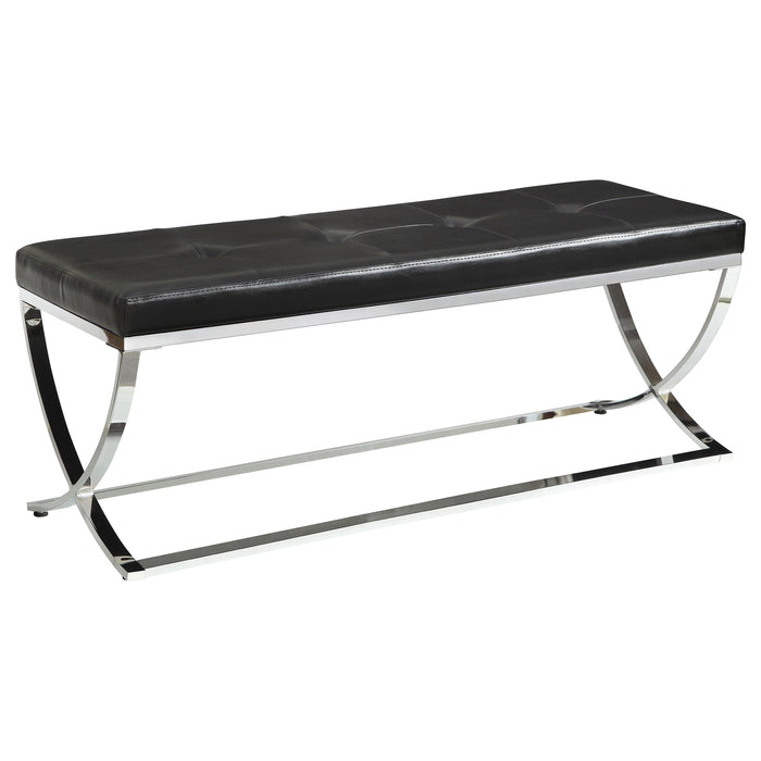 Walton CoasterEssence black faux leather upholstered tufted accent bench with cushioned seat and sturdy legs