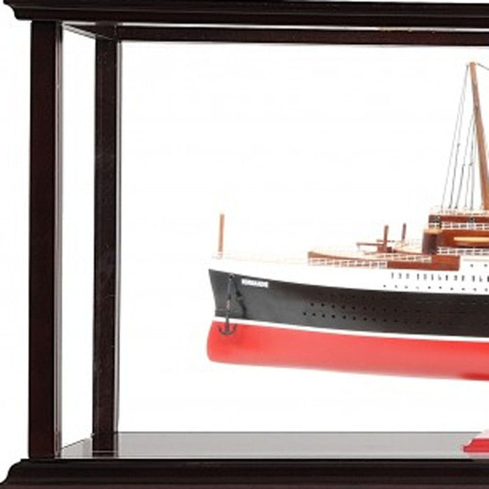 Hand Painted Normandie Large Display Case Model Boat - Black / Red