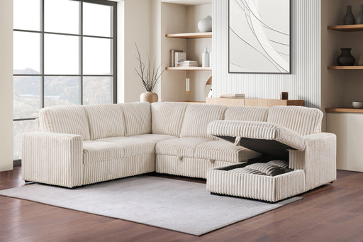 CoasterEveryday Devonshire camel sleeper sectional sofa with storage chaise