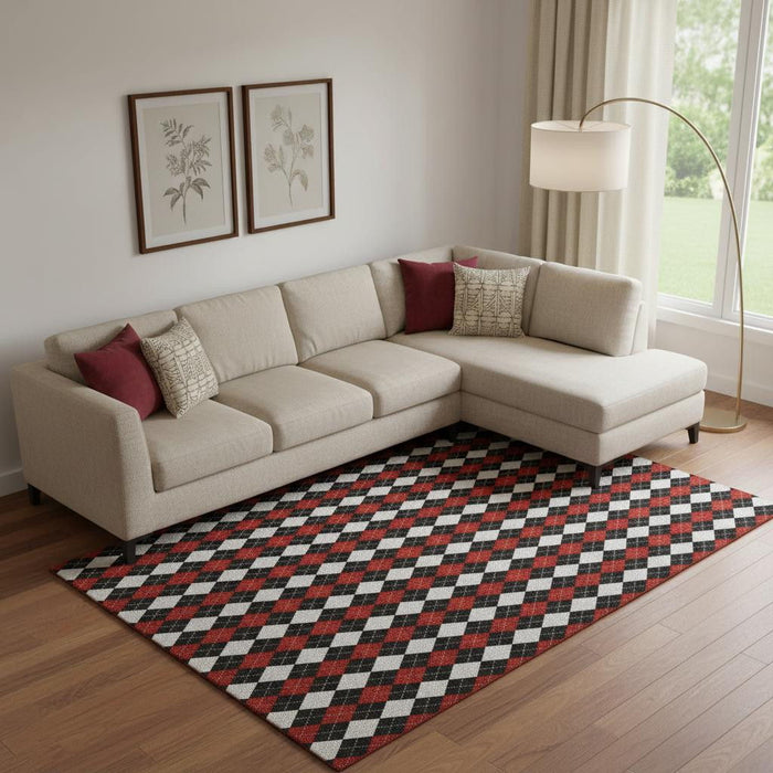 10' X 14' Geometric Washable Area Rug With UV Protection (701689) - Black / Red / White