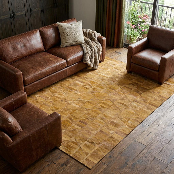 9' X 12' Geometric Washable Area Rug With UV Protection (644675) - Brown / Beige / Gold