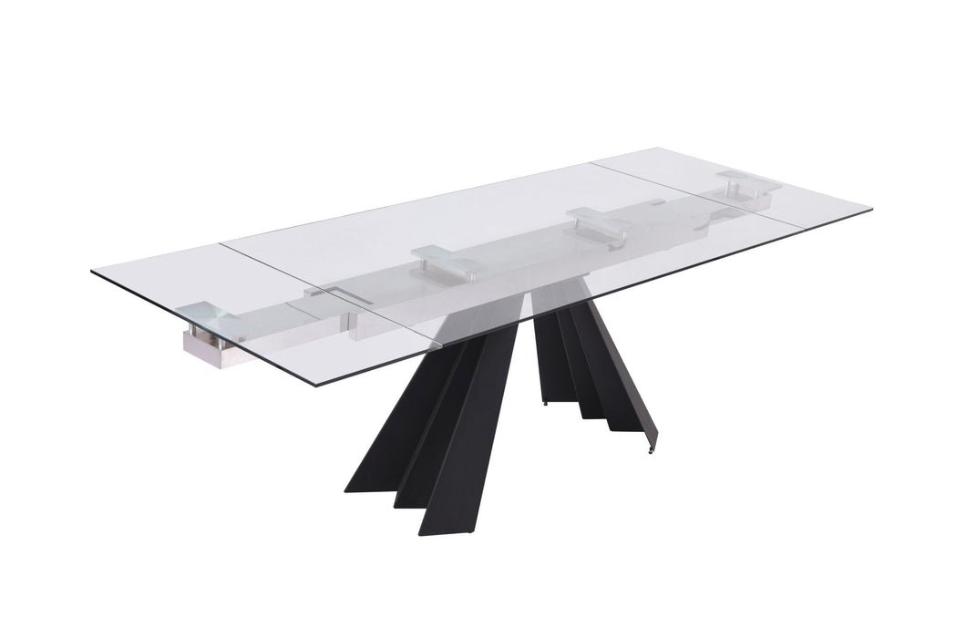 63" Glass And Metal Drop Leaf Pedestal Base Dining Table - Black