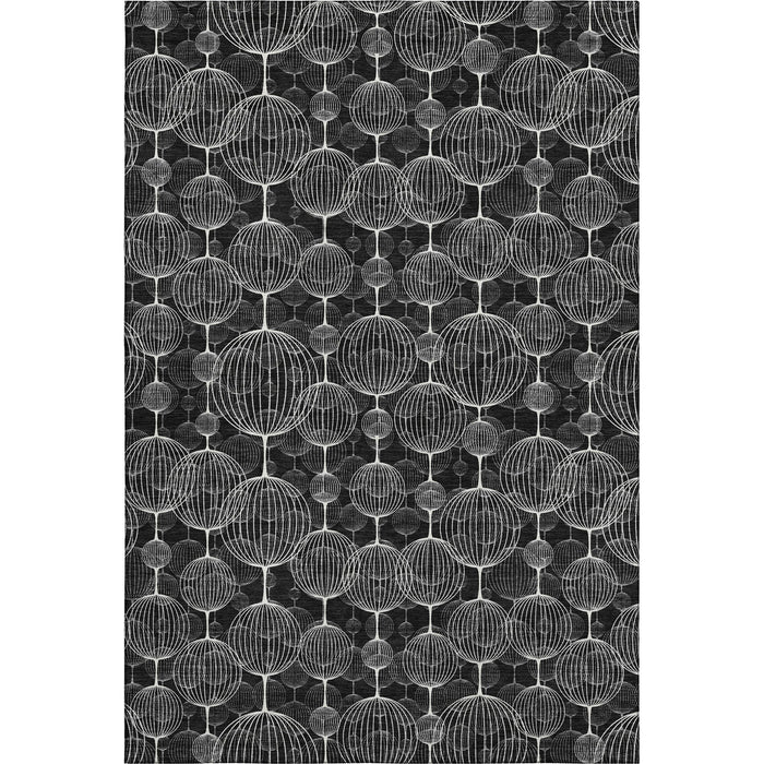 9' X 12' Geometric Washable Area Rug With UV Protection - Black And Ivory
