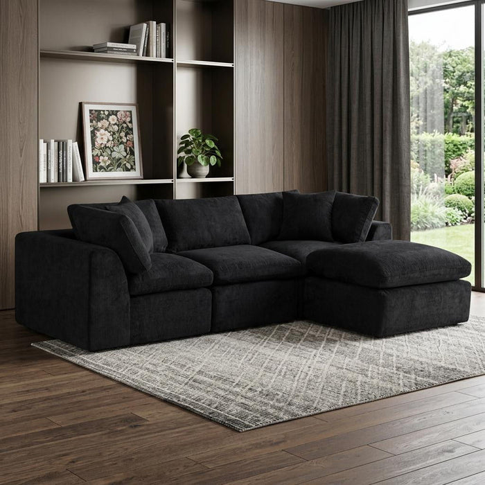 Chenille Modular Sofa Chaise With Ottoman Toss Pillows (725210) - Black