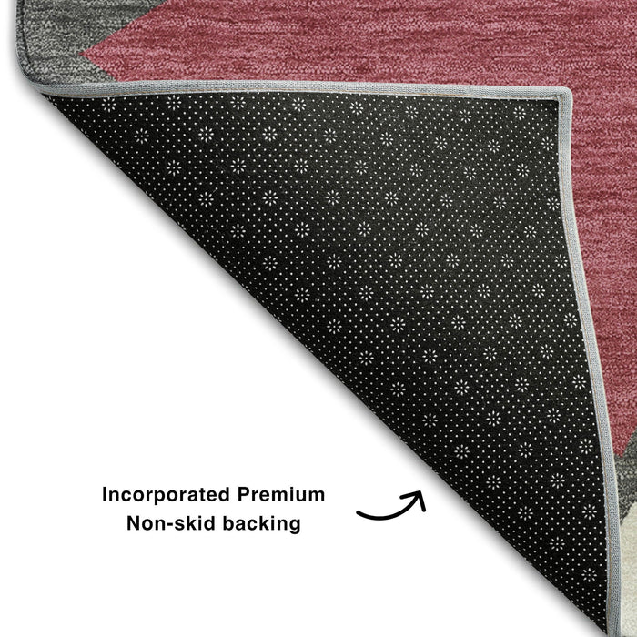 10' X 14' Geometric Washable Area Rug With UV Protection (681509) - Burgundy / Pink / Ivory