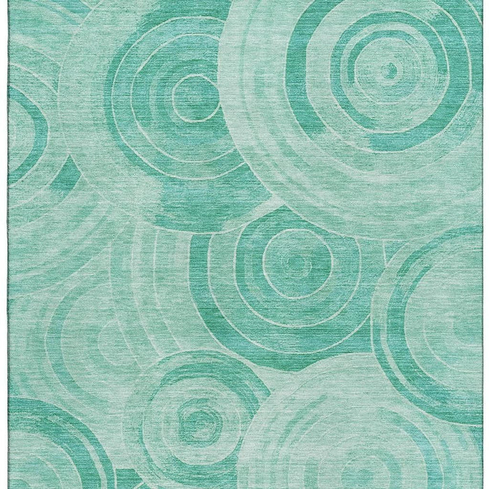 10' X 14' Geometric Washable Area Rug With UV Protection (700095) - Teal / Ivory