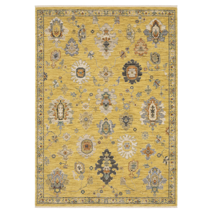 8' X 11' Oriental Area Rug With Fringe - Yellow