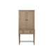 Sand-colored Bernards Furniture wine cabinet with storage shelves and a stylish bar design for home entertainment.
