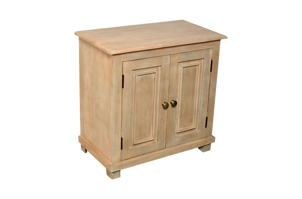 28" Distressed Solid Wood Nightstand With Storage - Beige