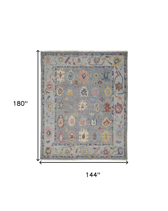 12' X 15' Persian Wool Oriental Hand Knotted Area Rug With Fringe - Gray