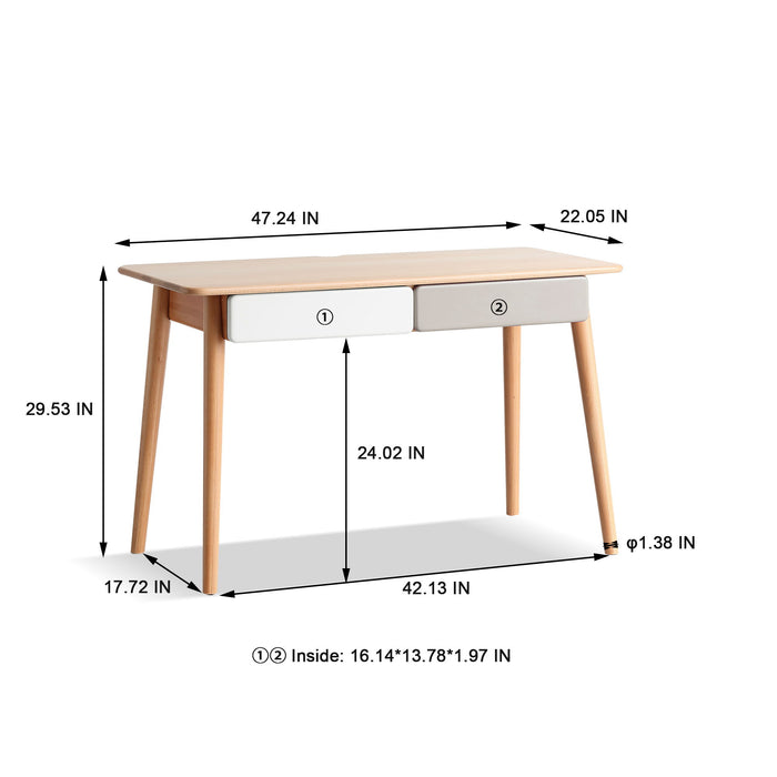 Giga large white and gray computer desk with two drawers, modern simple style office PC table with gap design for home workspace