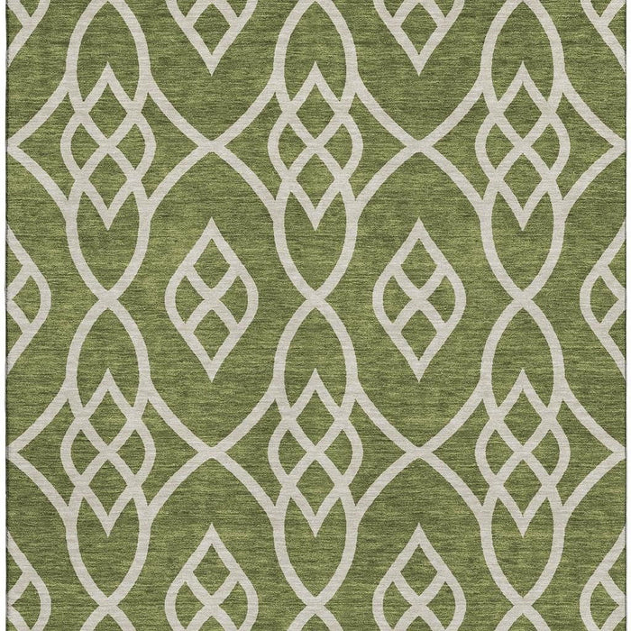 10' X 14' Trellis Washable Area Rug With UV Protection (670291) - Olive Green / Ivory