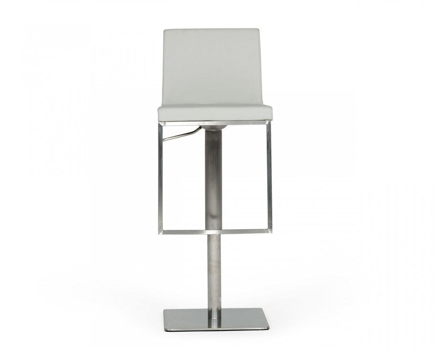 32" Faux Leather And Stainless Steel Swivel Low Back Bar Height Bar Chair - Light Gray And Silver