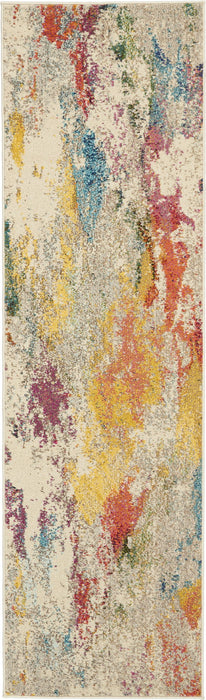 2' x 8' Abstract Power Loom Non Skid Runner Rug - Ivory