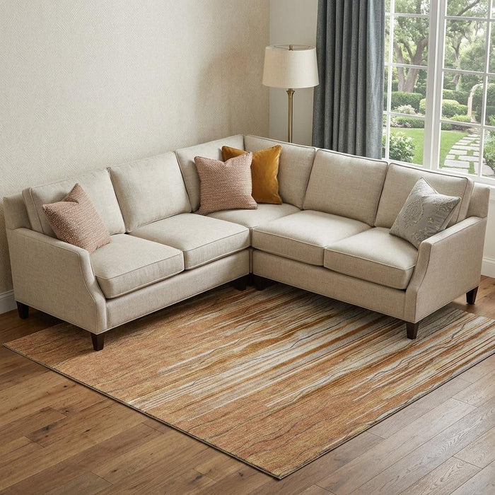 10' X 14' Striped Washable Area Rug With UV Protection (678407) - Rust / Ivory / Gold