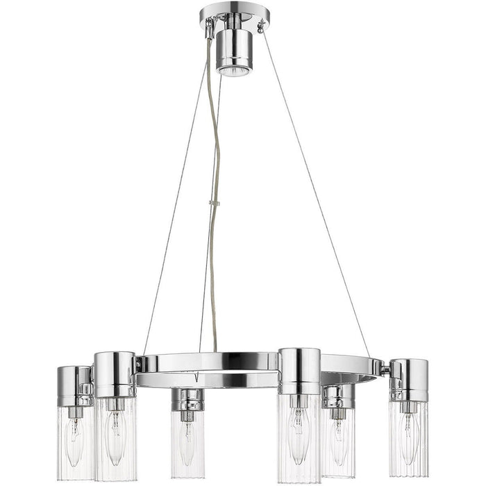 Six Light Metal Dimmable Chandelier With Shades - Silver / Clear