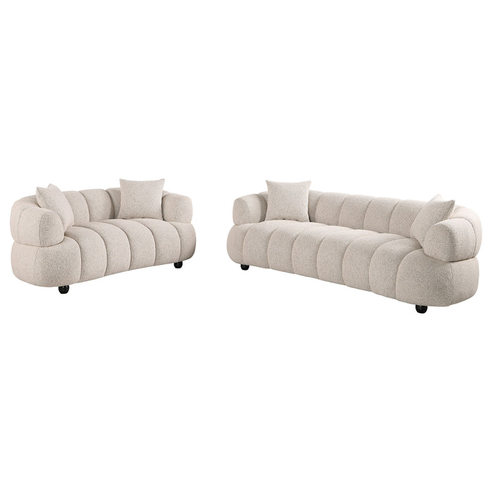 Whitney 2-piece contemporary channel tufted woven fabric sofa set in pebble by CoasterEveryday