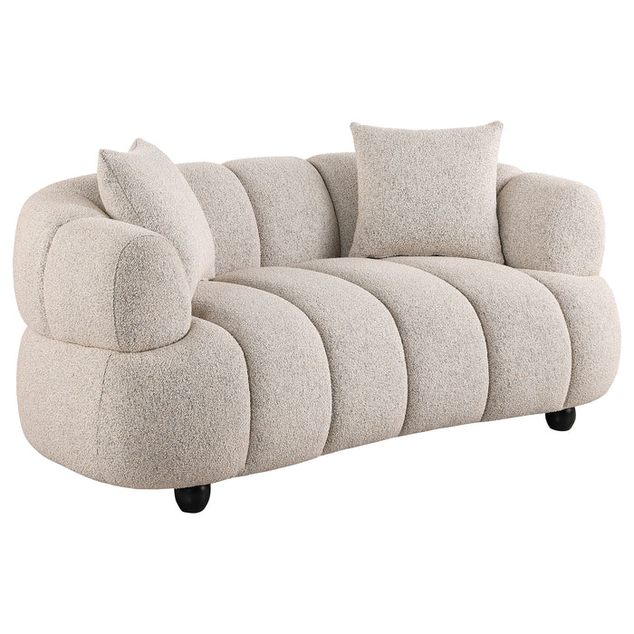 CoasterEveryday Whitney contemporary channel tufted woven fabric upholstered loveseat in a neutral finish