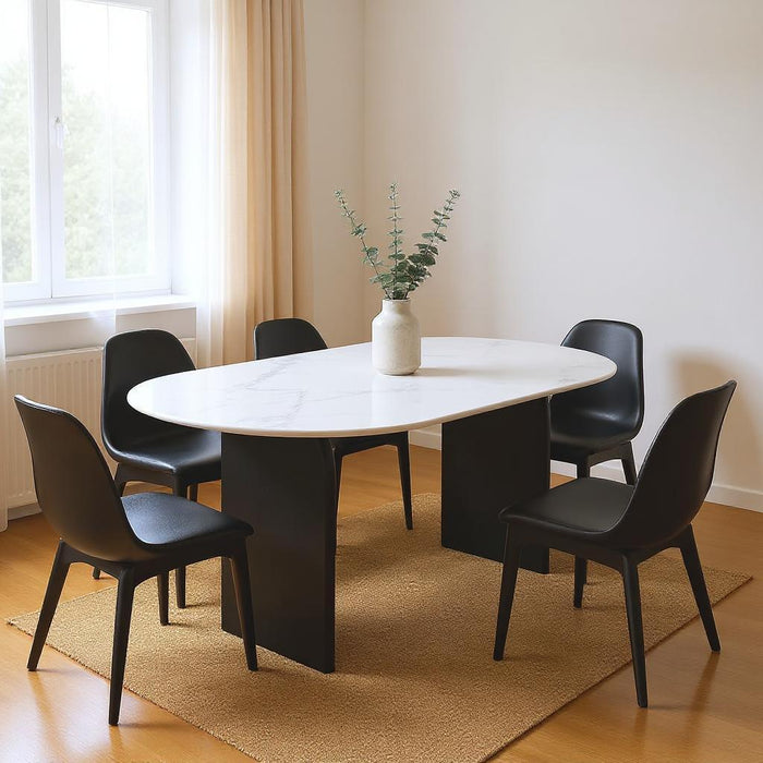 72" Marble And Solid Wood Sled Base Oval Dining Table - White