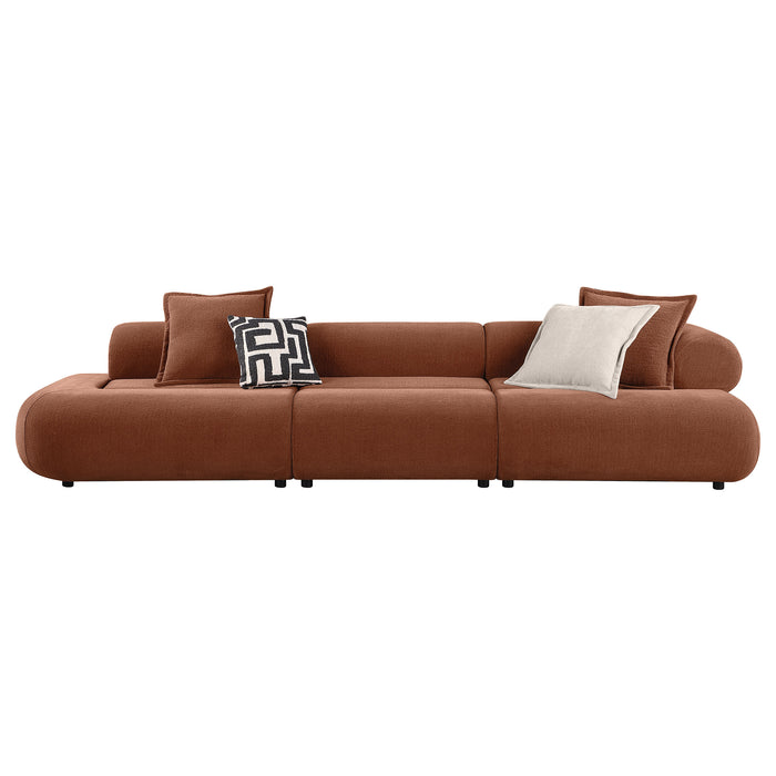 Byrne 143-inch rust chenille modular bumper sectional sofa by CoasterEveryday