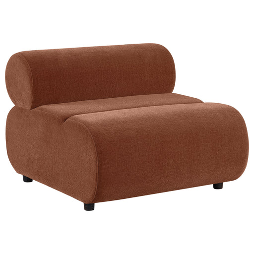 CoasterEveryday Byrne rust chenille upholstered armless chair, front view