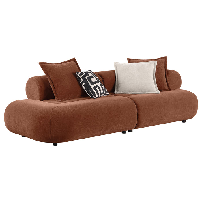 CoasterEveryday Byrne 105-inch rust chenille modular bumper sectional sofa viewed from the front