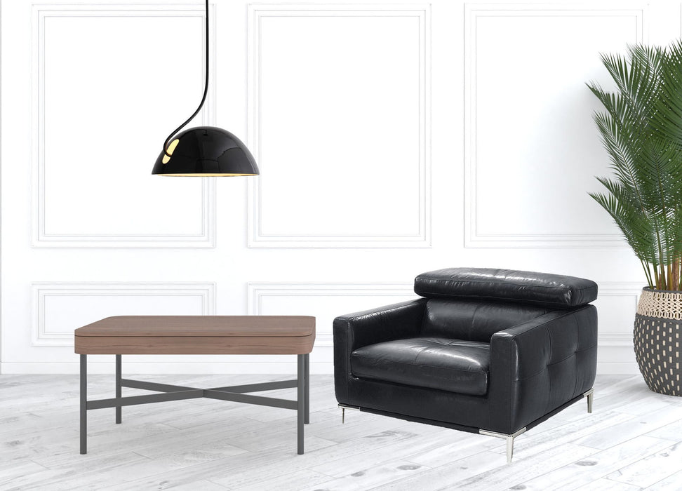 39" Genuine Leather And Silver Solid Color Lounge Chair - Black