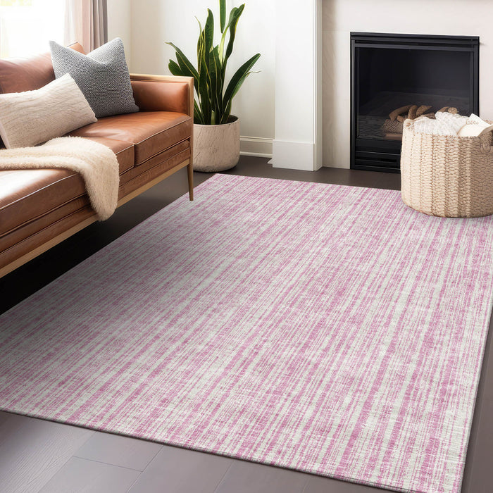 10' X 14' Striped Washable Area Rug With UV Protection - Pink And Ivory