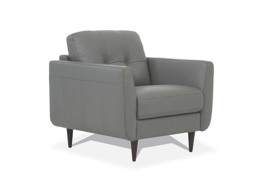 Genuine Leather And Black Tufted Arm Chair 35" - Pesto Green
