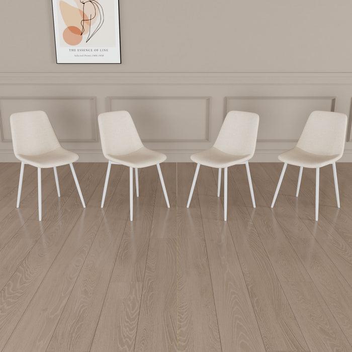 Modern Kitchen Dining Chairs (Set of 4) With Linen Padding And Sturdy Metal Legs - Beige