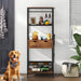 Giga black and dark brown 3-height adjustable raised dog feeding station with bowls and shelves for large and medium dogs and cats.