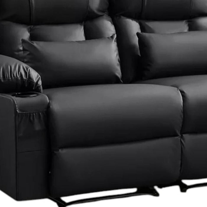 Faux Leather Manual Reclining Loveseat With Storage Toss Pillows - Black