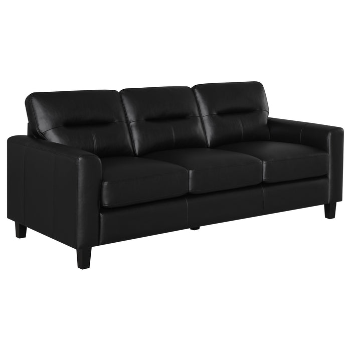 Scotland faux leather upholstered track arm sofa in black by CoasterEveryday