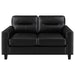 Black Scotland faux leather upholstered track arm loveseat from CoasterEveryday, showcasing plush cushioning and sleek modern design.