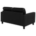 Black Scotland faux leather upholstered track arm loveseat by CoasterEveryday, showcasing plush cushioning and sleek design.