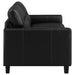 Black Scotland faux leather upholstered track arm loveseat by CoasterEveryday, showing plush seating and sleek modern design.