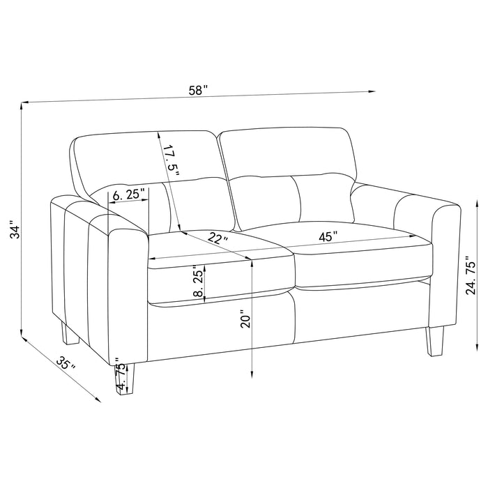 Black Scotland faux leather upholstered loveseat with track arms, featuring a sleek, modern design from CoasterEveryday furniture collection.